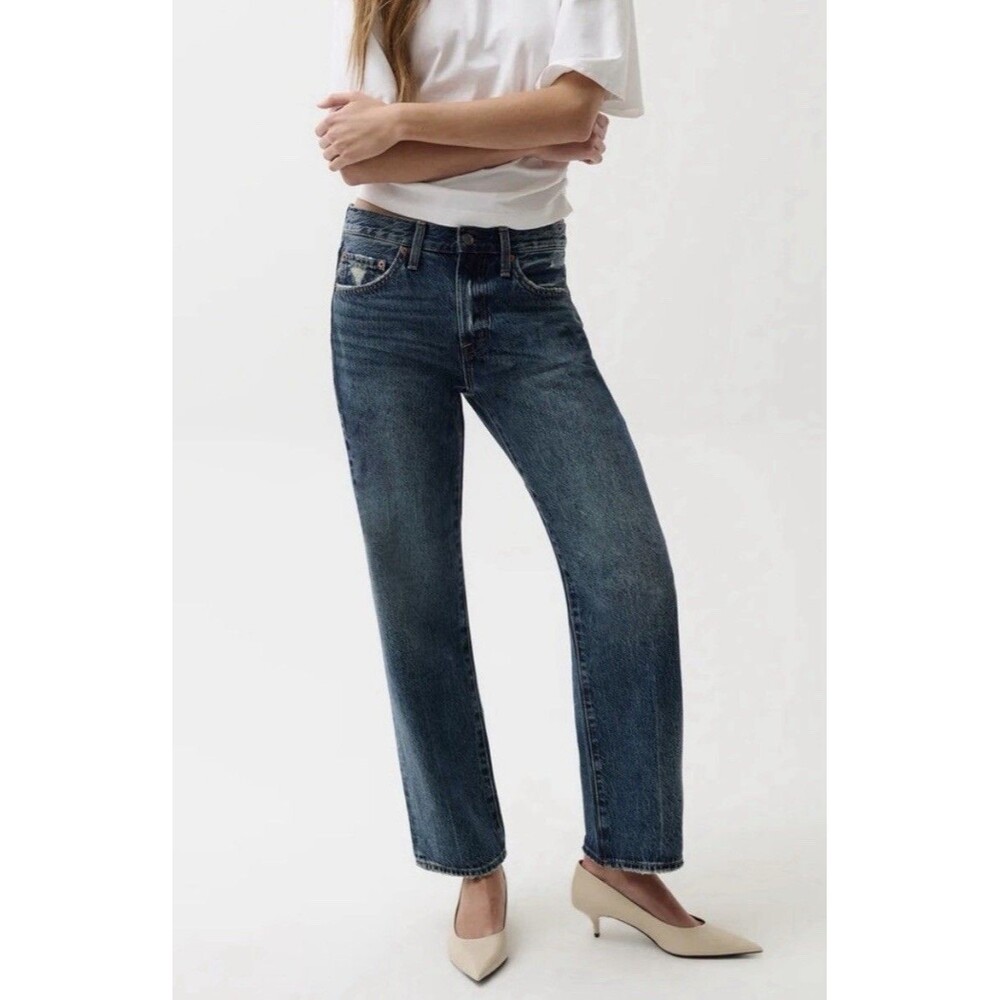 Pistola Lexi Mid-Rise Bowed Straight Jean Artisan Wash 100% Cotton Women Size 30